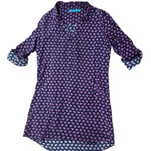 Tori Richard Navy Dress with Pink Elephant Print